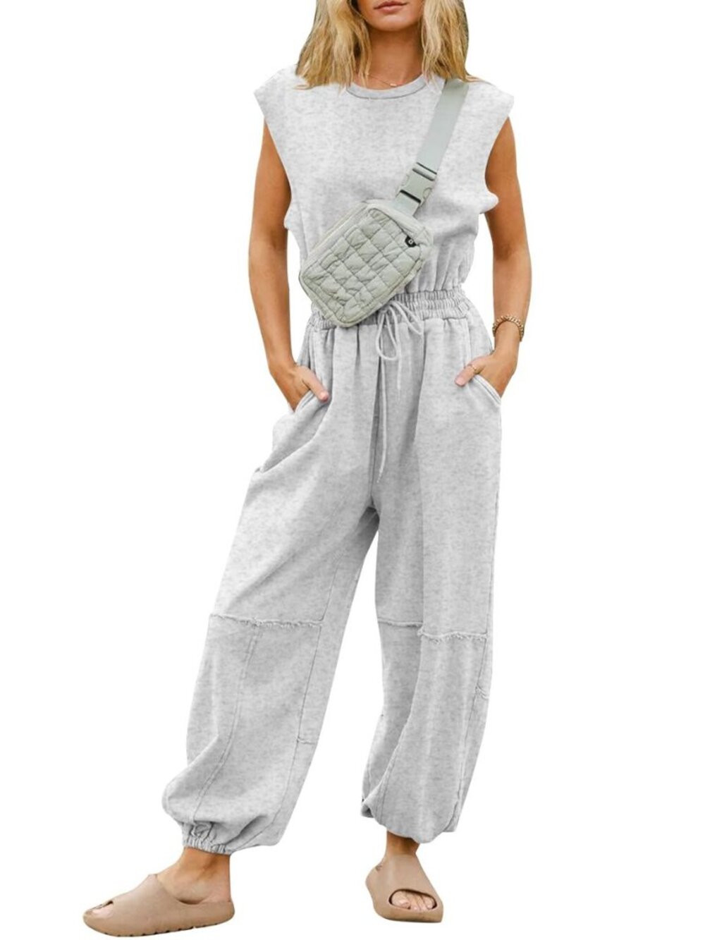 Womens Casual Jumpsuit Crewneck One Piece Outfits with Pockets